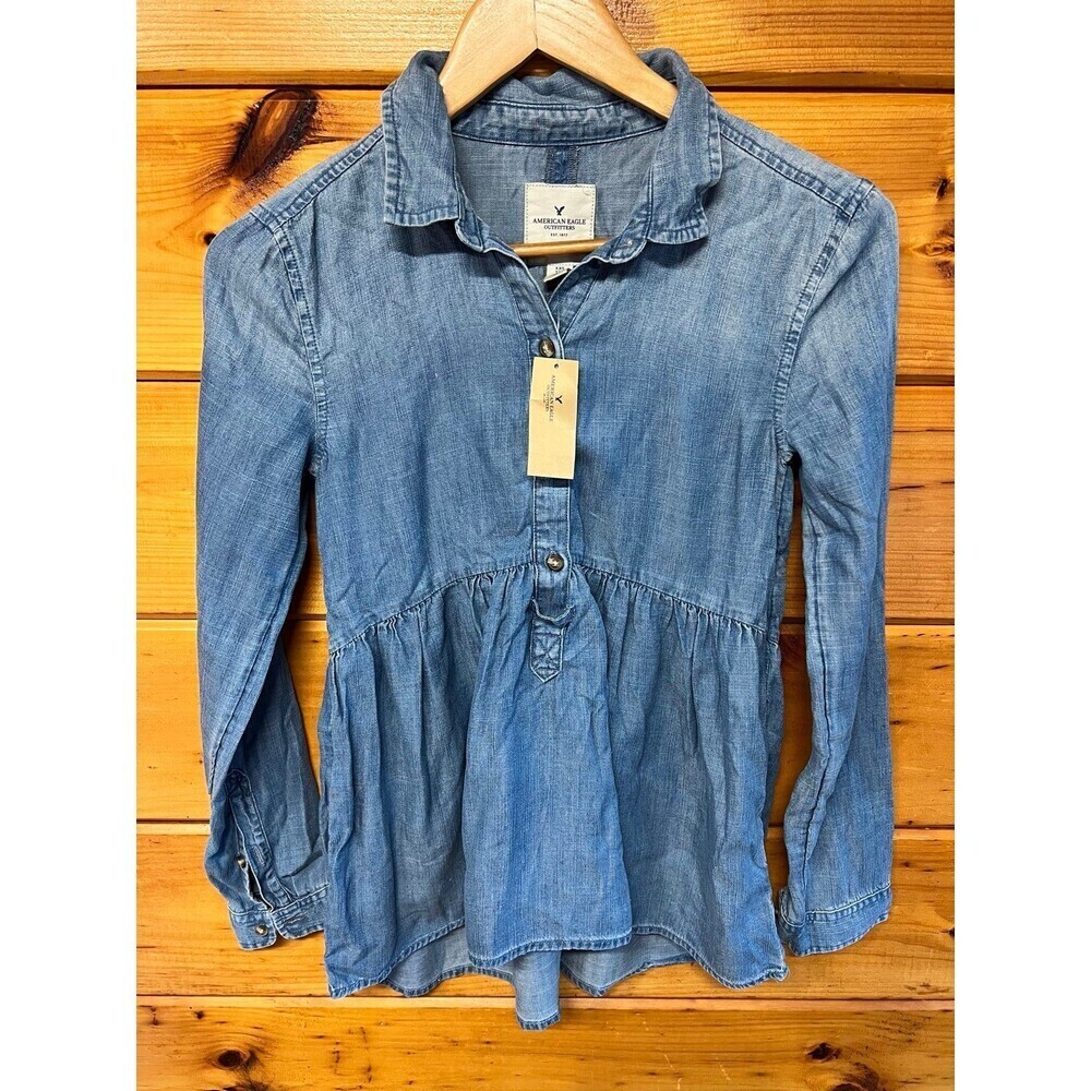 American Eagle Women's Babydoll Denim Top Size XXS - Picture 2 of 6